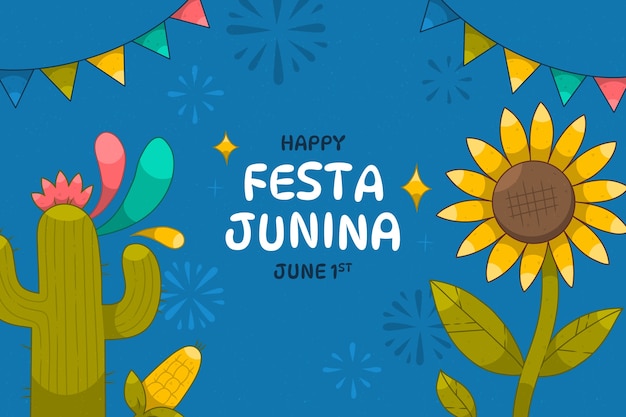 Vetor fundo desenhado à mão para as festividades brasileiras das festas juninas