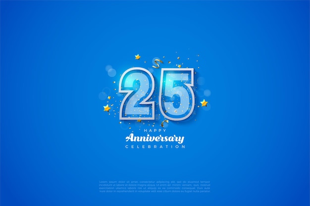 Fundo do 25º aniversário com números em negrito em listras azuis