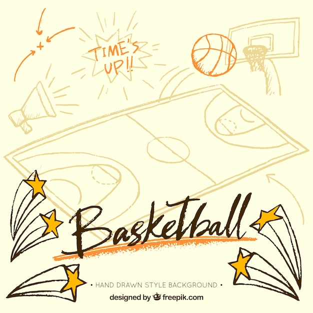 Fundo do basquetebol com itens desenhados à mão
