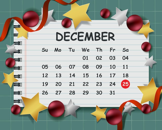 Vetor fundo do calendário de natal com decoração de natal