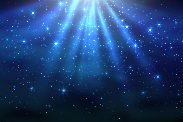 Fundo do céu escuro do espaço cósmico com nebulosa azul brilhante de estrelas brilhantes à noite