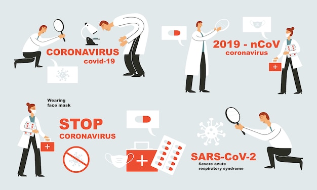 Fundo do conceito de coronavírus com cientistas.