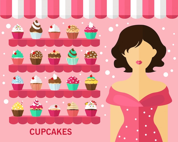 Vetor fundo do conceito de cupcakes.