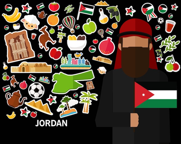 Vetor fundo do conceito de jordan. ícones planas