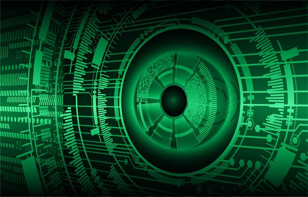 Fundo do conceito de tecnologia do futuro do circuito cibernético de olhos azuis cadeado fechado no digital