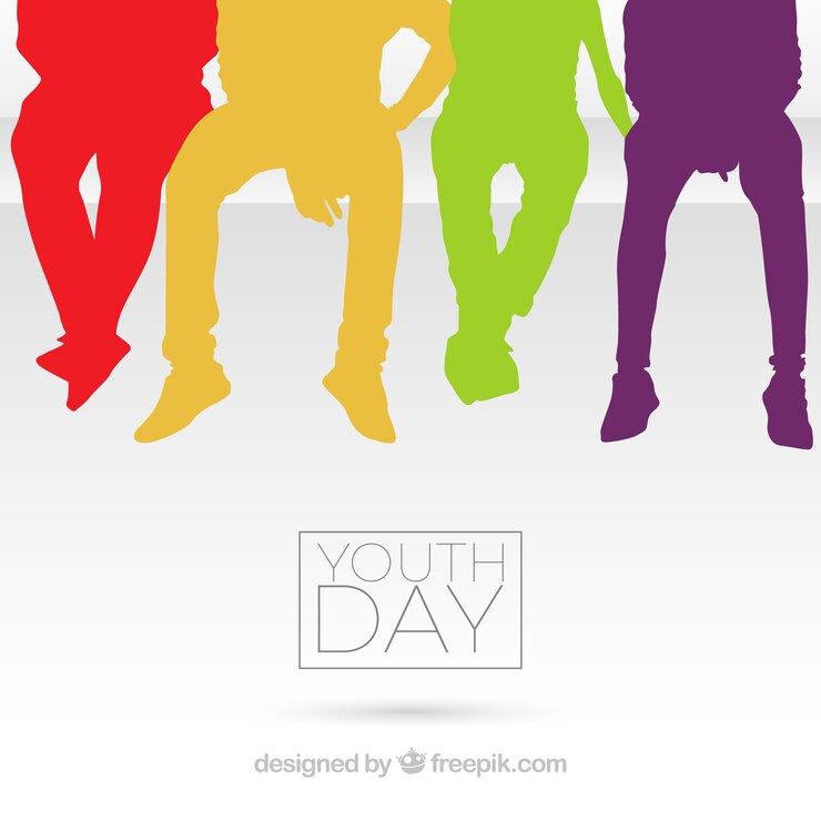 Vetor fundo do dia da juventude com silhuetas coloridas