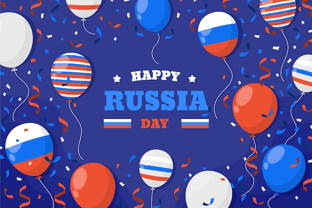 Fundo do dia da rússia plana com balões