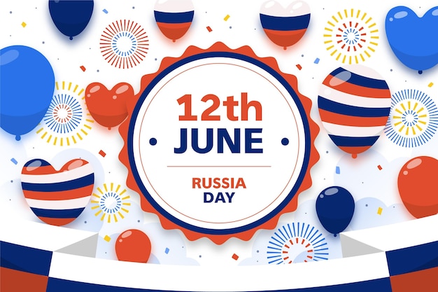 Fundo do dia da Rússia plana com balões