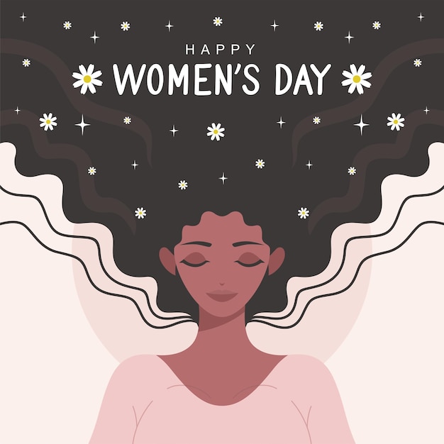 Fundo do dia das mulheres com rosto de mulher plana