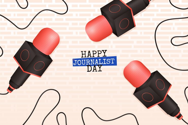 Fundo do dia do jornalista gradiente com microfones