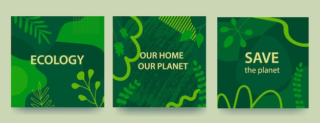 Fundo do Dia do Meio Ambiente com formas líquidas de fundo verde e plantas Conceito ecológico Salve a Terra
