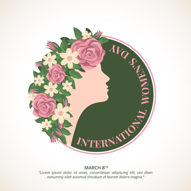 Fundo do dia internacional da mulher com uma mulher e cabelo de flor