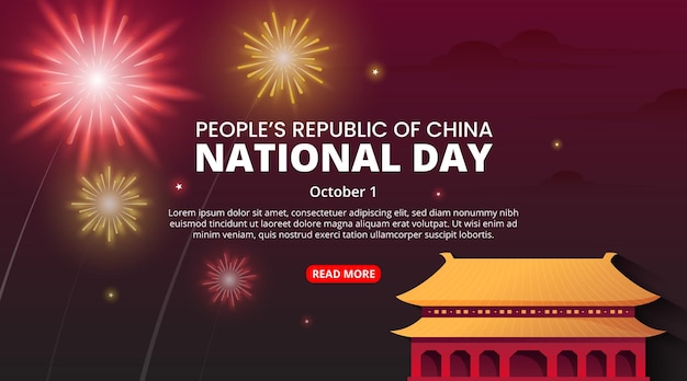 Vetor fundo do dia nacional da república popular da china com fogos de artifício e casa tradicional chinesa