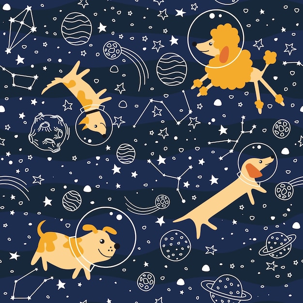 Fundo do espaço com astronautas de cães