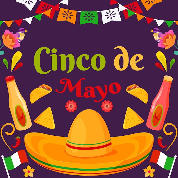 Fundo do festival de celebração plana de Cinco De Mayo