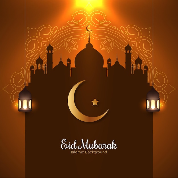 Fundo do festival Eid Mubarak em marrom brilhante