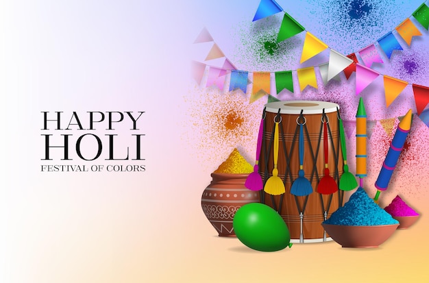 Fundo do festival holi com elementos indianos. festival de cores indianas