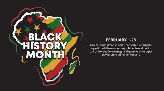 Fundo do mês da história negra com um mapa de áfrica pintado com cores africanas em fundo escuro