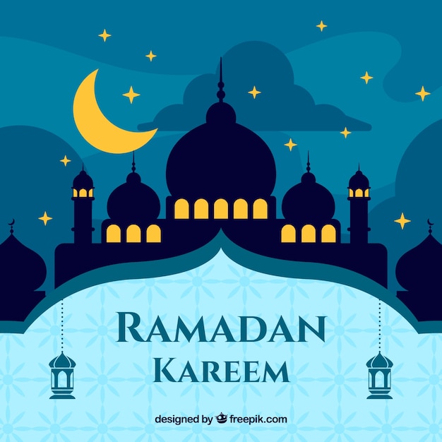 Fundo do Ramadã com mesquita em estilo simples