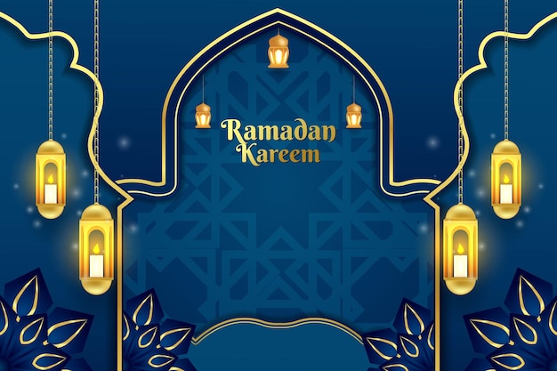 Fundo do ramadã cor azul e dourada islâmica