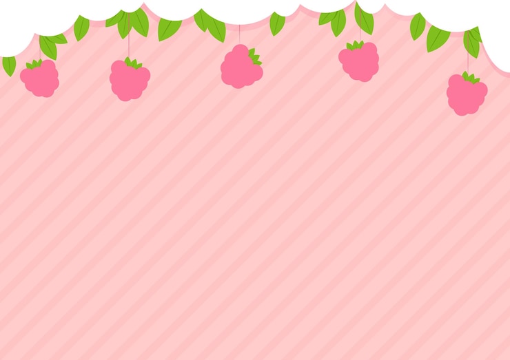 Vetor fundo doce rosa com framboesas e folhas