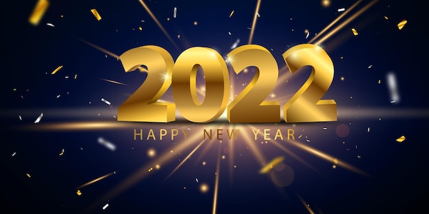 Fundo dourado de feliz ano novo de 2022 e banner e cartões de festa de celebração com tema de Natal.