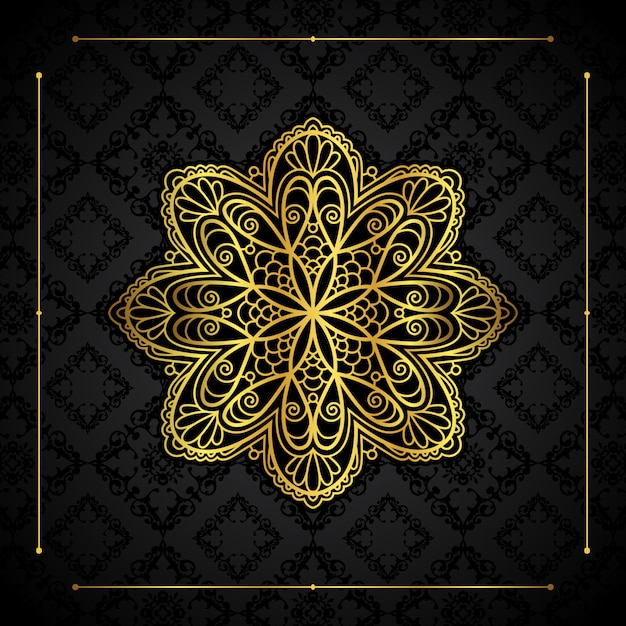 Fundo elegante com borda de ouro e design de mandala