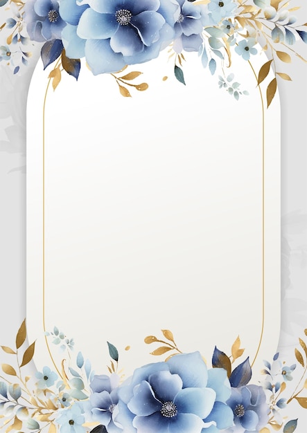 Fundo elegante de aquarela azul com flora e flor
