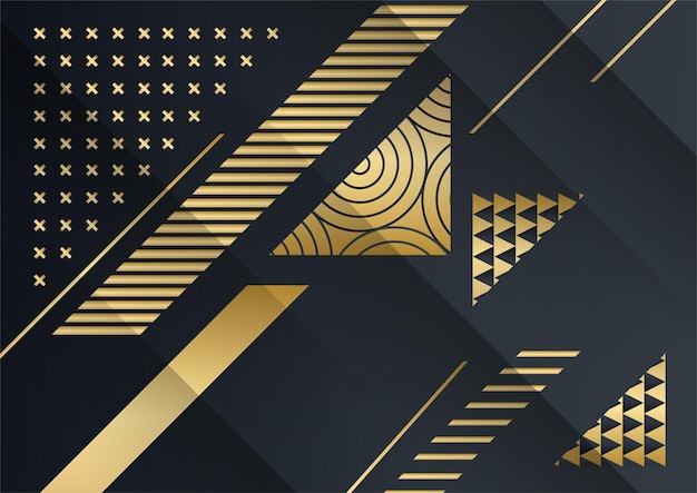 Fundo escuro abstrato com forma geométrica e combinação de elemento dourado. fundo moderno luxuoso preto e dourado