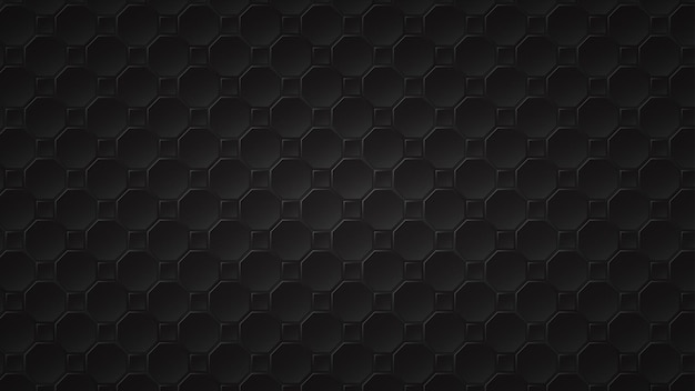 Fundo escuro abstrato de octógono preto e ladrilhos quadrados com lacunas cinzas entre eles