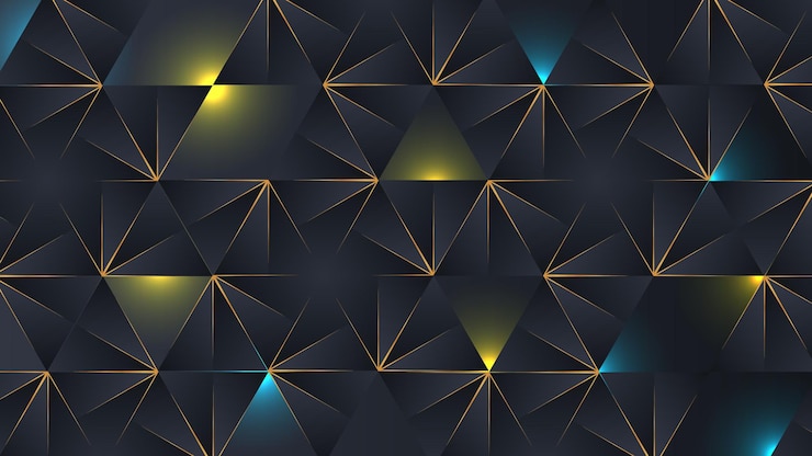 Vetor fundo escuro com triângulo abstrato dourado
