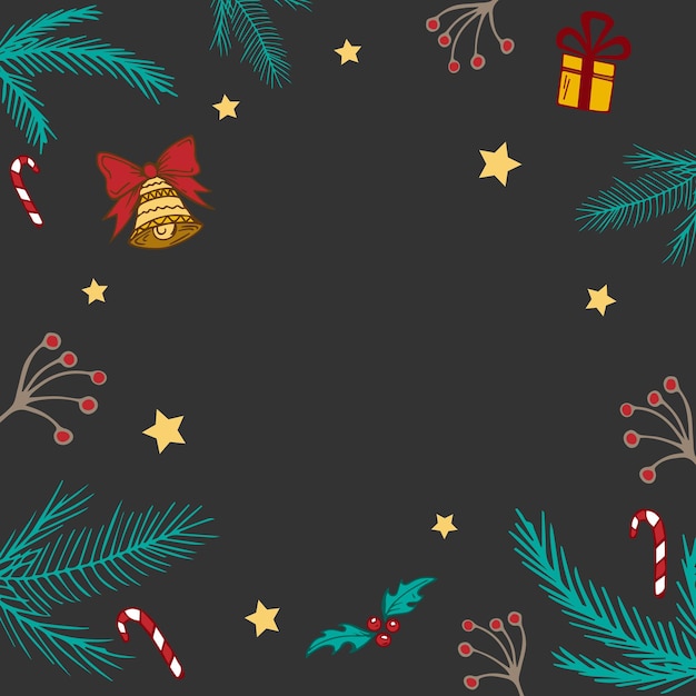 Fundo escuro de natal, árvore de natal com enfeites, brinquedos e presentes, fundo branco sob o texto - vector