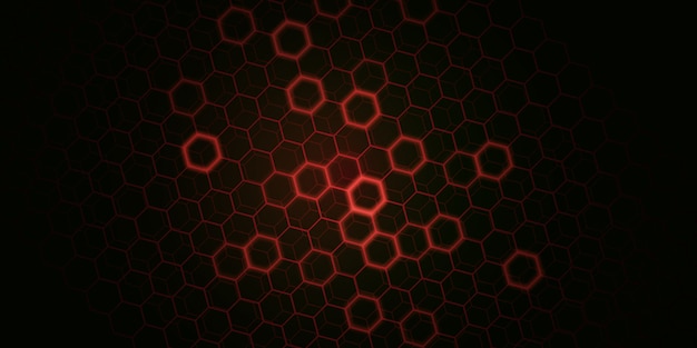Fundo escuro futurista vermelho brilhante hexágono