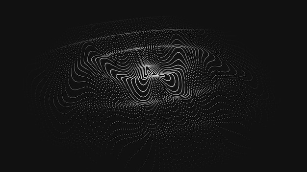 Fundo escuro futurista vetorial O efeito de onda de uma teia de pontos brancos Big data Ilustração de tecnologias e inteligência artificial O efeito da oscilação de partículas