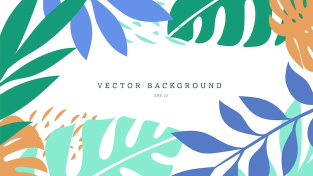Vetor fundo exótico vetorial com folhas coloridas florescendo elementos abstratos de palmeira monstera eps 10