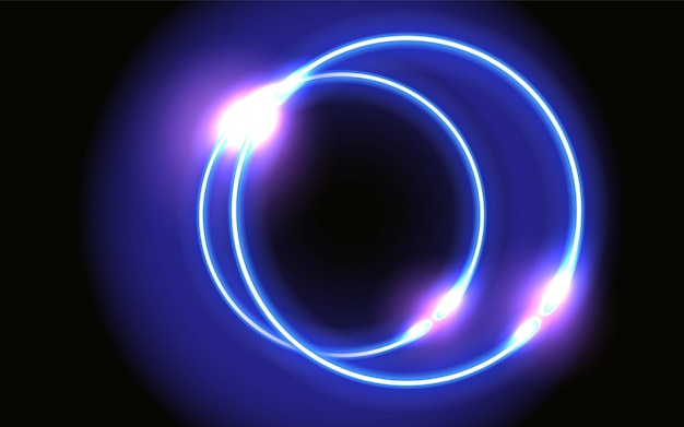 Fundo fantástico abstrato com quadro redondo de brilho de néon e portal espacial de luz brilhante para outra dimensão Fronteira espacial fluorescente