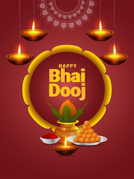 Fundo feliz do festival indiano de bhai dooj com ilustração e plano de fundo criativos