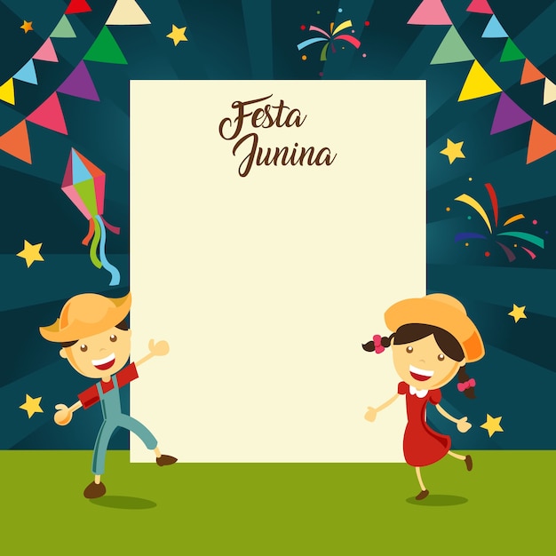 Vetor fundo festa junina com crianças