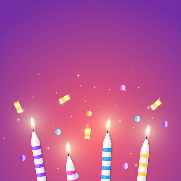 Fundo festivo com velas de aniversário e ilustração de confete brilhante