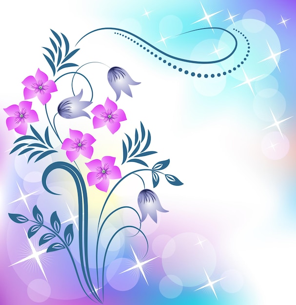 Fundo floral com bokeh e estrelas