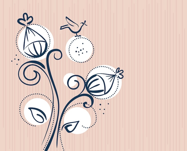 Fundo floral com desenho de pássaros