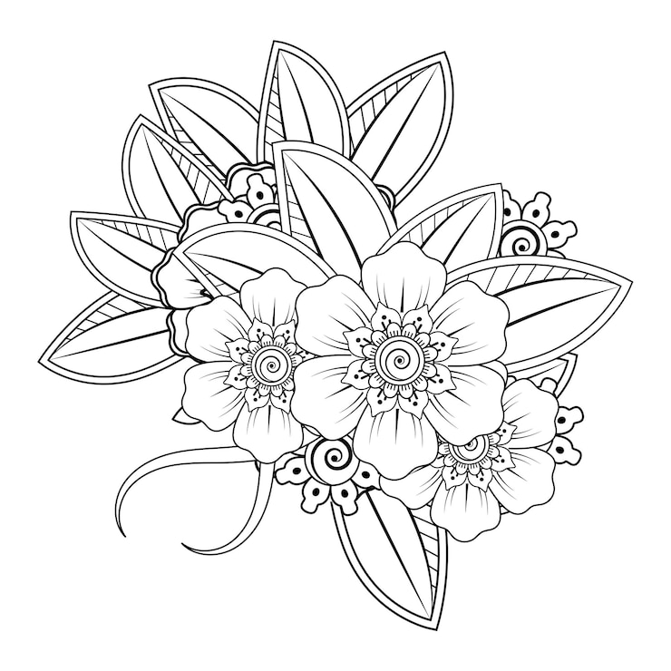 Vetor fundo floral com flor mehndi. ornamento decorativo em estilo étnico oriental. livro de colorir.
