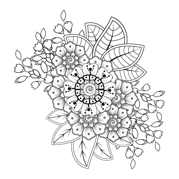 Vetor fundo floral com flor mehndi. ornamento decorativo em estilo étnico oriental. livro de colorir.