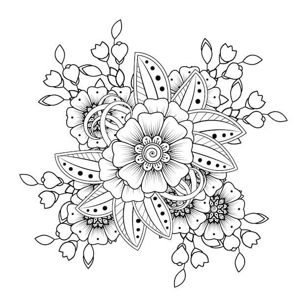 Fundo floral com flor mehndi. ornamento decorativo em estilo oriental étnico, ornamento doodle,