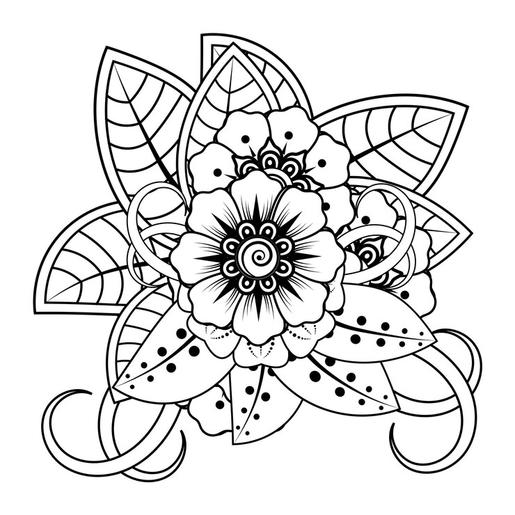 Vetor fundo floral com flor mehndi. ornamento decorativo em estilo oriental étnico, ornamento doodle,