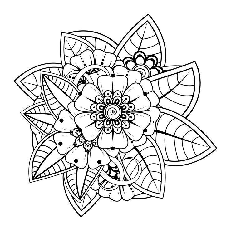 Vetor fundo floral com flor mehndi. ornamento decorativo em estilo oriental étnico, ornamento doodle,