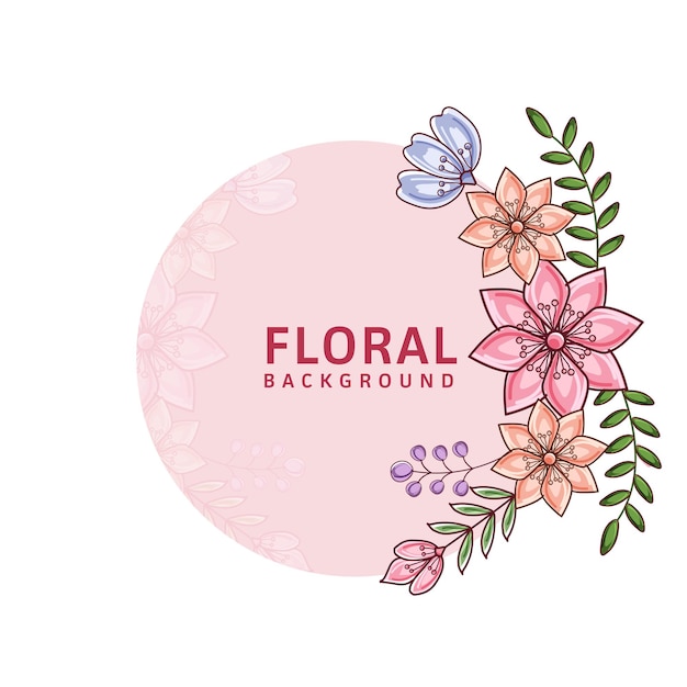 Vetor fundo floral decorado com flores e folhas.