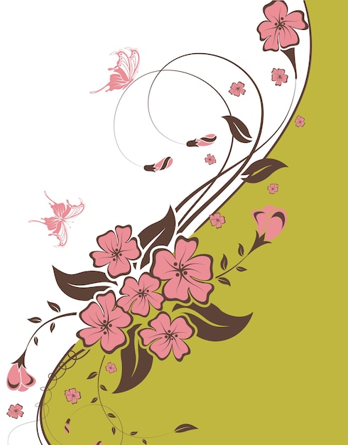 Vetor fundo floral decorativo com borboleta e padrão de onda, ilustração vetorial