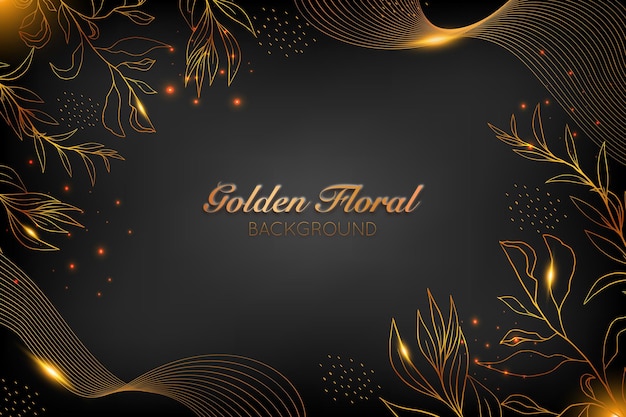 Fundo floral dourado brilhante desenhado à mão