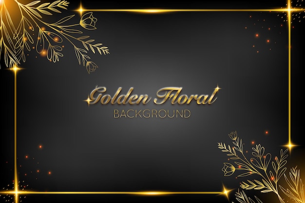 Fundo floral dourado brilhante desenhado à mão